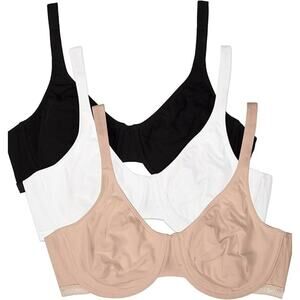 New 3 Pack Fruit of the Loom Womens Size 38DD Unlined Underwire Cotton Bra
